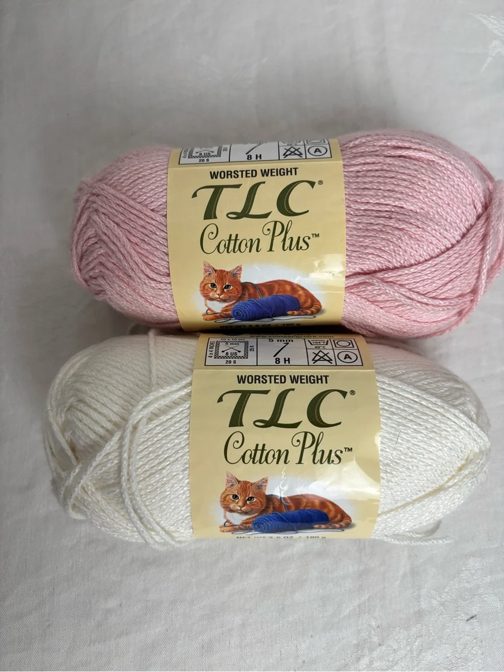 Red Heart Discontinued TLC Cotton Plus Yarn - Pink & White Skeins